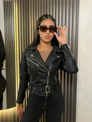 Chaqueta de Cuero Textil con Taches