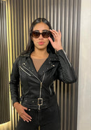 Chaqueta de Cuero Textil con Taches